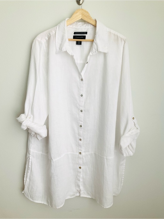 Tahari Tops - Tahari 2X White Lightweight 100% Linen Button-Down Tunic Shirt